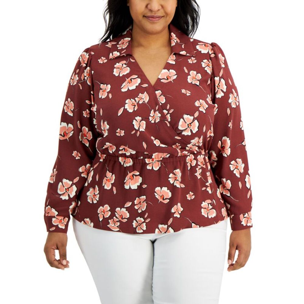 Alfani Plus Size Printed Faux Wrap Top